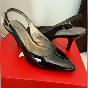East 5th Black Patent Slingback Heels